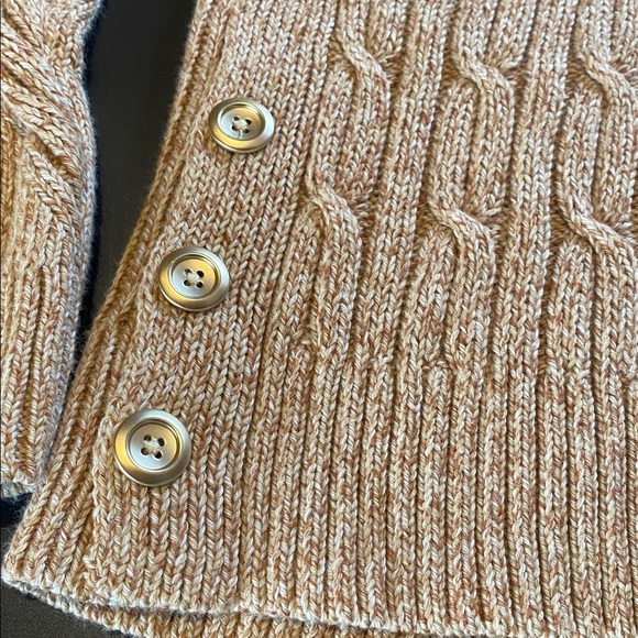 Talbots Caramel Brown Cotton CowlNeck Cable Button Sweater Oatmeal Size Medium - Picture 2 of 10